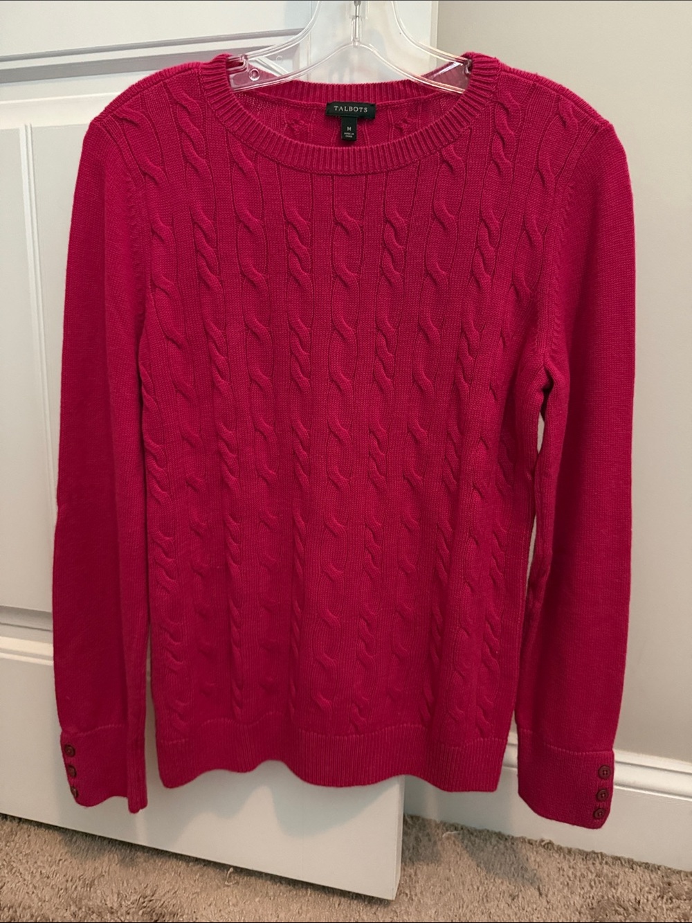 Talbots Hot Pink Cable Crewneck Sweater